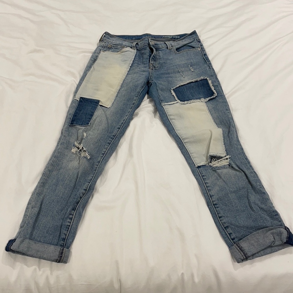 Gap patched denim girlfriend jeans